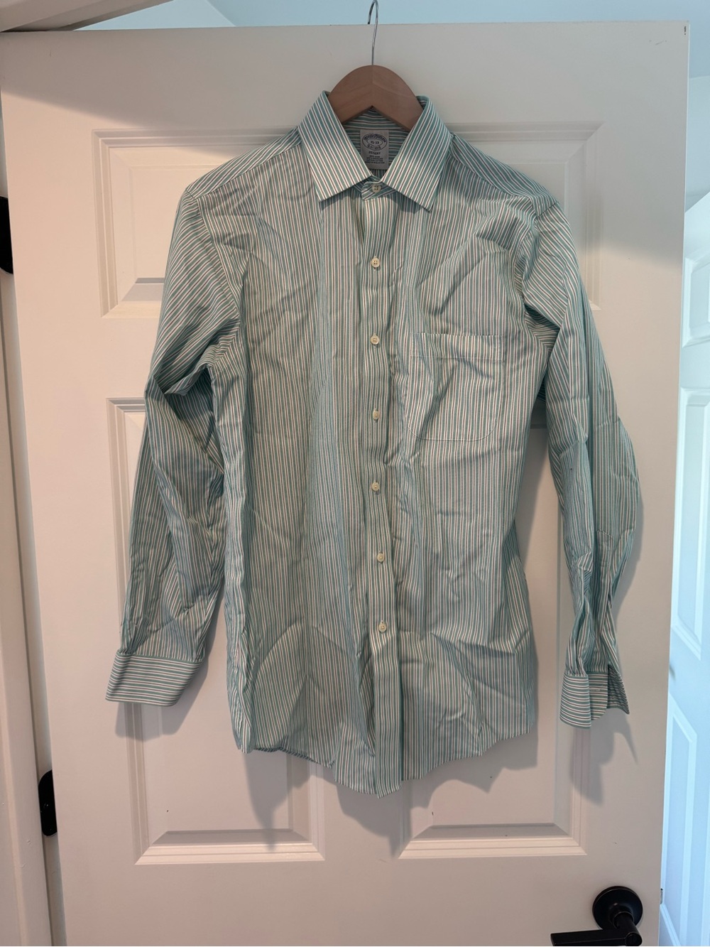 Brooks Brothers 15-33 Regent Green and White Striped Dress Shirt